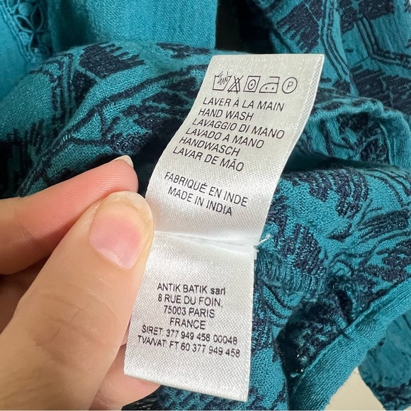 Anthropologie Antik Batik Embroidered Boho Blue Peasant Blouse Size Small - Picture 7 of 10